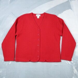Pendleton Sweater Womens Large Petite Red 100% Virgin Wool Cardigan Button Front